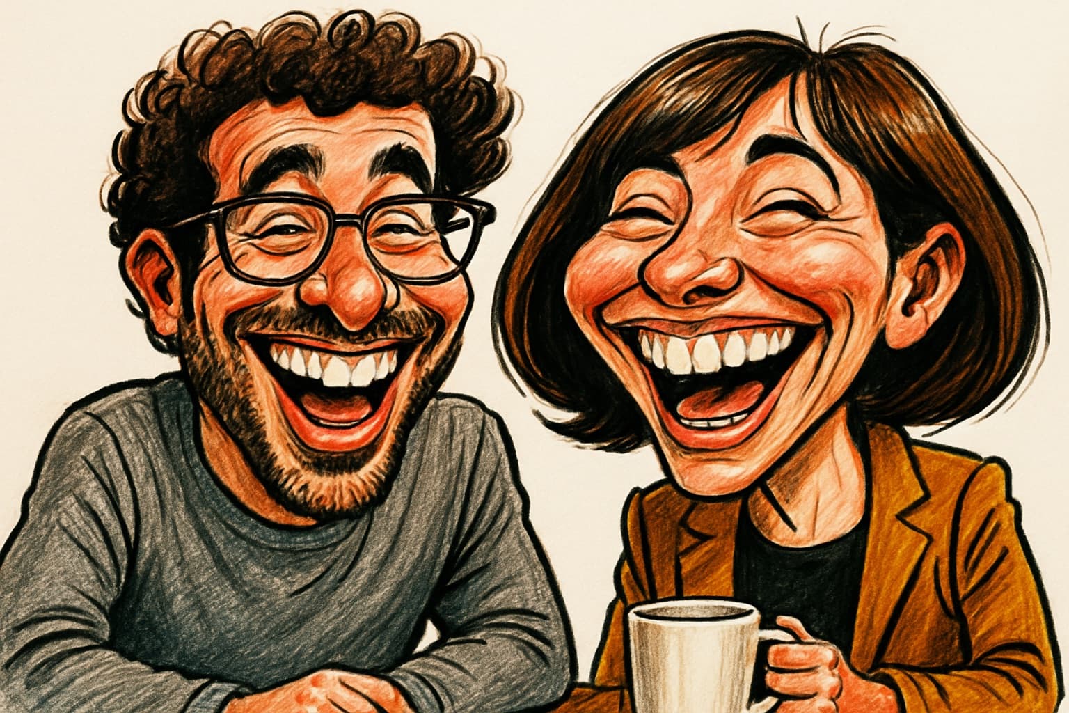 AI caricature after: Two people · landscape