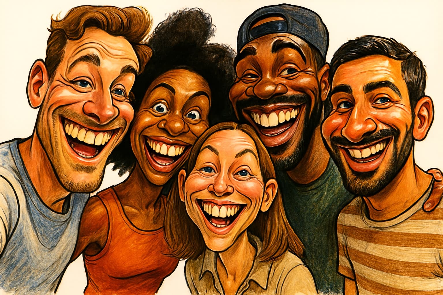AI caricature after: Group of friends · landscape
