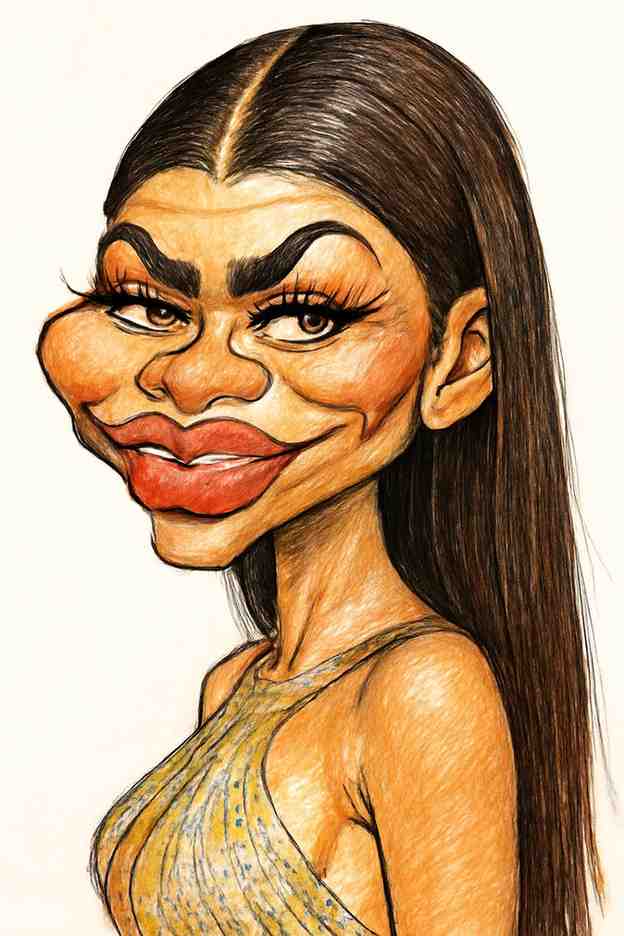 AI caricature with an exaggerated smile