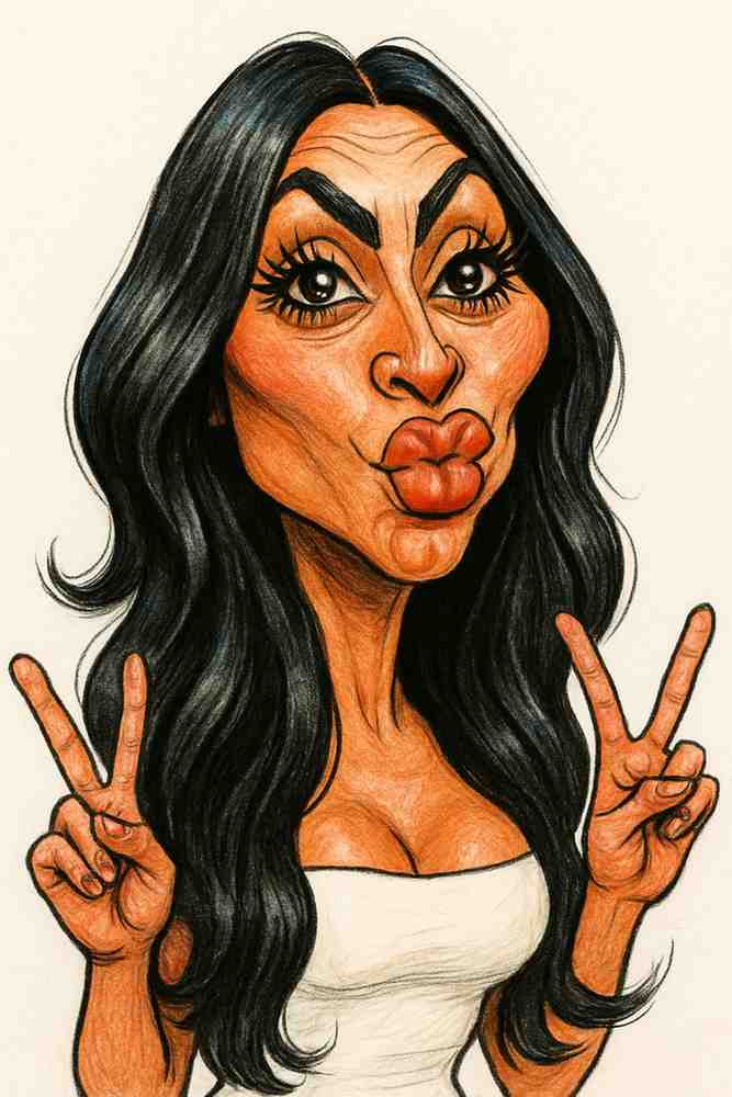 Caricature drawings with exaggerated facial features