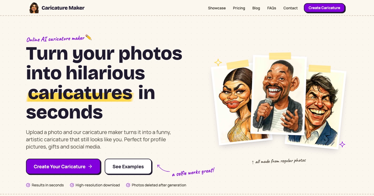 Screenshot of Caricature Maker, Turn a selfie into a funny, recognizable AI caricature in seconds